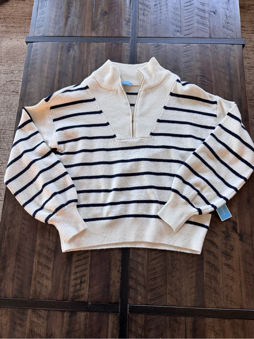 NWT Draper James Quarter-Zip Sweater in Mariner Stripe. Size S - Picture 4 of 9